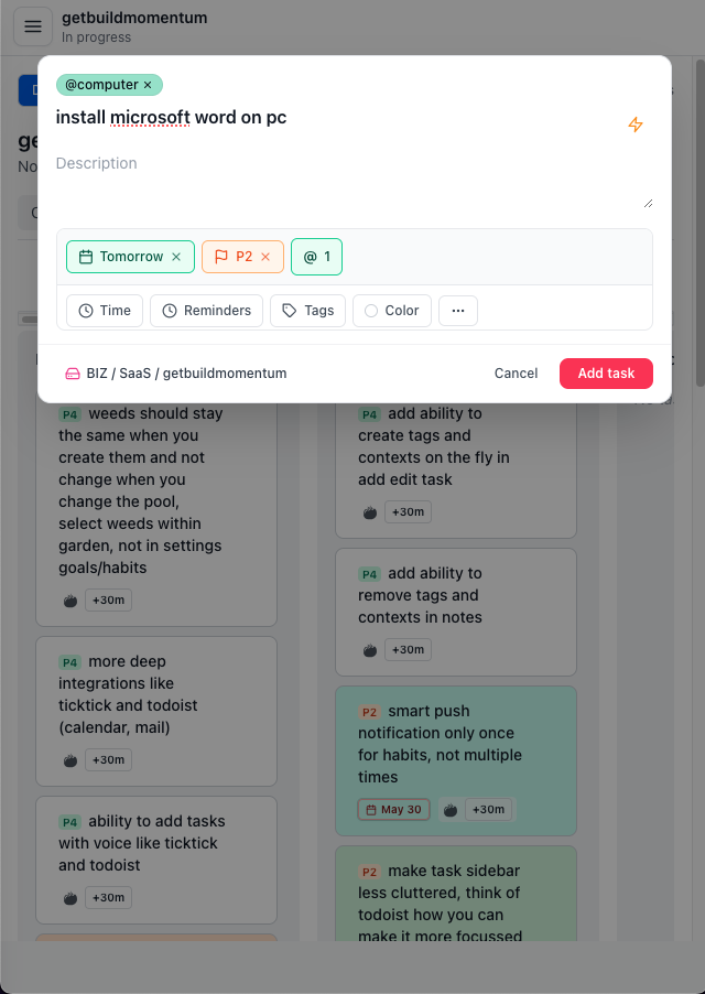 MenaTask task inbox and lists