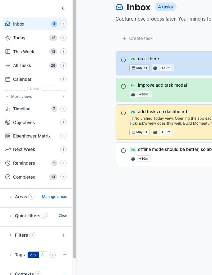 MenaTask GTD inbox and task prioritization