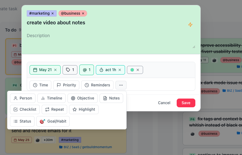 MenaTask task creation on kanban board