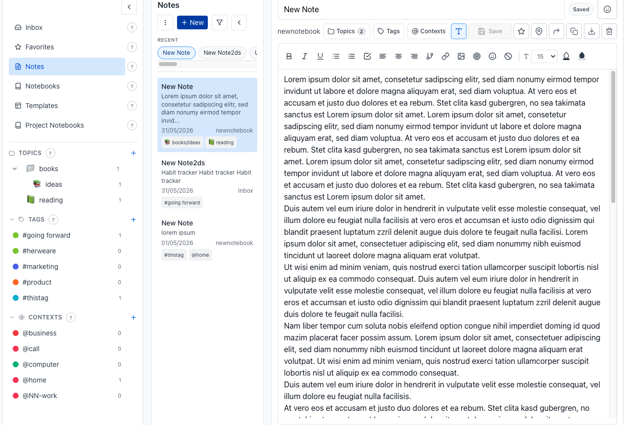 MenaTask notes section