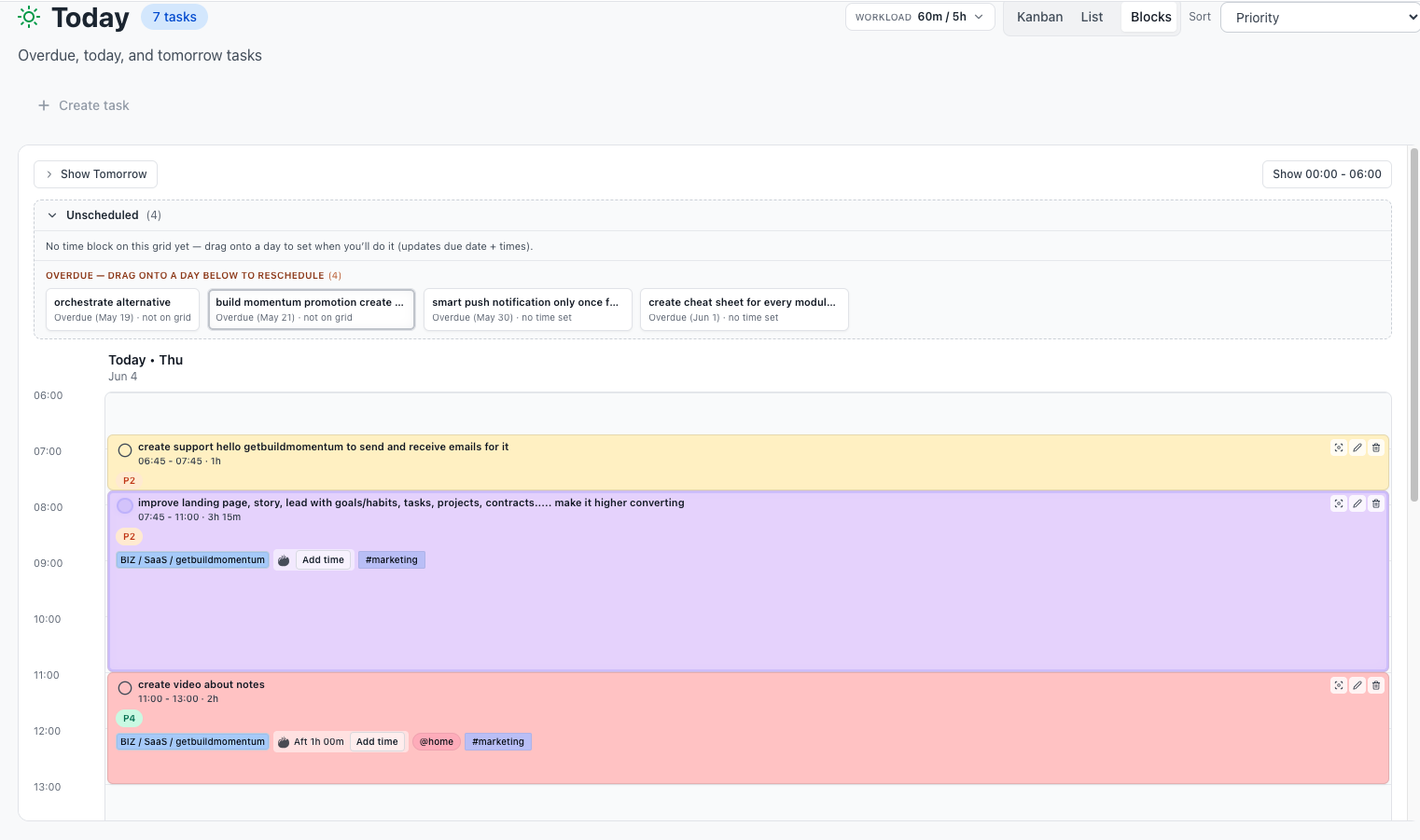 MenaTask tasks time blocks view