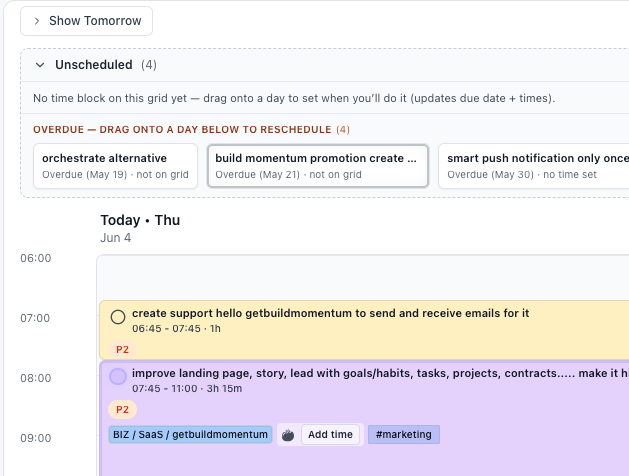 MenaTask tasks time blocks view