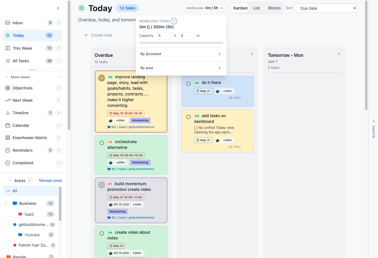 MenaTask Today view — list, board, and planning views